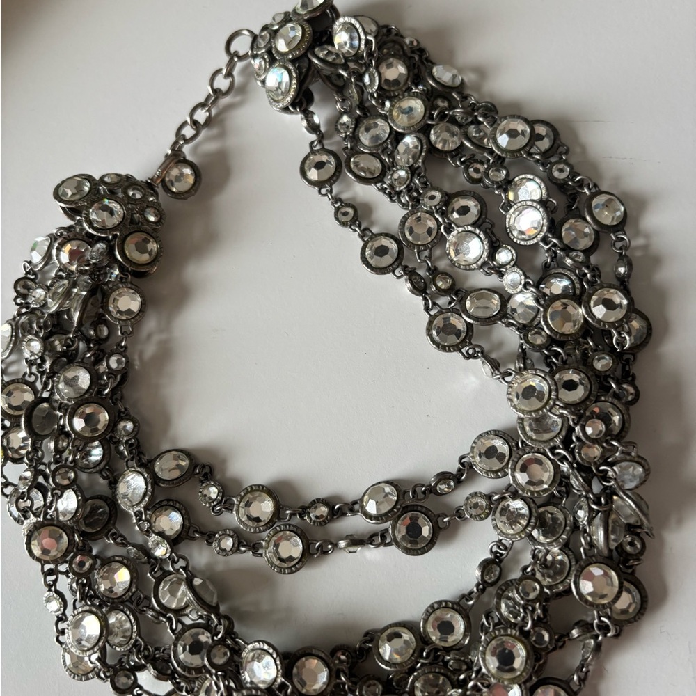 Authentic Vintage CHANEL stunning Silver Crystal Embellished Necklace
